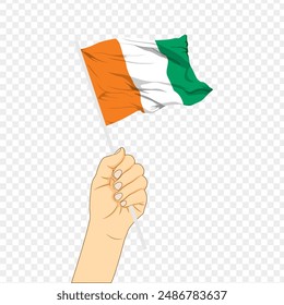 Vector illustration of Ivory Coast flag in hand on transparent background