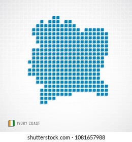 Vector illustration of Ivory coast map dotted basic shape icons and flag
