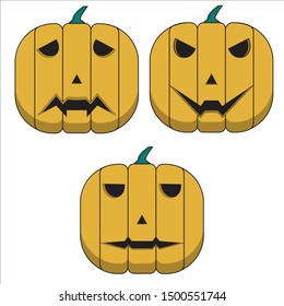 Vector illustration Jack O lantern three emotion flat style