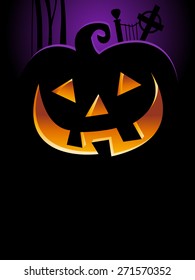 A vector illustration of a jack o lantern silhouette spooky halloween poster with black copyspace.