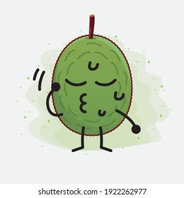 Vector Illustration of Jackfruit Character with cute face, simple hands and leg line art on Isolated Background. Flat cartoon doodle style.