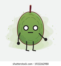 Vector Illustration of Jackfruit Character with cute face, simple hands and leg line art on Isolated Background. Flat cartoon doodle style.