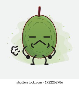Vector Illustration of Jackfruit Character with cute face, simple hands and leg line art on Isolated Background. Flat cartoon doodle style.