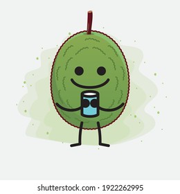 Vector Illustration of Jackfruit Character with cute face, simple hands and leg line art on Isolated Background. Flat cartoon doodle style.