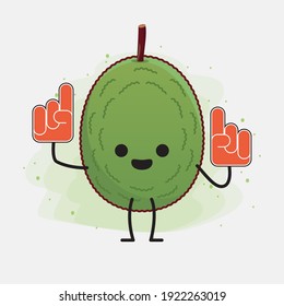 Vector Illustration of Jackfruit Character with cute face, simple hands and leg line art on Isolated Background. Flat cartoon doodle style.