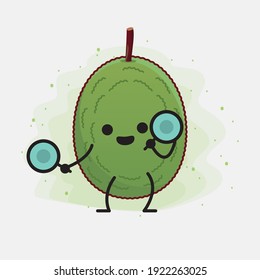 Vector Illustration of Jackfruit Character with cute face, simple hands and leg line art on Isolated Background. Flat cartoon doodle style.