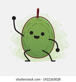 Vector Illustration of Jackfruit Character with cute face, simple hands and leg line art on Isolated Background. Flat cartoon doodle style.