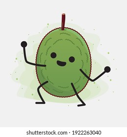Vector Illustration of Jackfruit Character with cute face, simple hands and leg line art on Isolated Background. Flat cartoon doodle style.