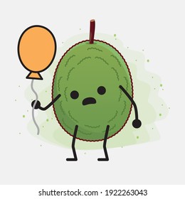 Vektorgrafik des Jackfruchtzeichens mit süßem Gesicht, einfachen Händen und Beinlinien auf isoliertem Hintergrund. Flacher Cartoon-Doodle-Stil.