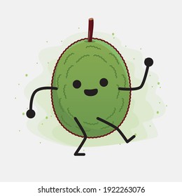 Ilustración vectorial del personaje de Jackfruit con cara linda, manos simples y líneas de la pierna en fondo aislado. Estilo de dibujo animado plano.