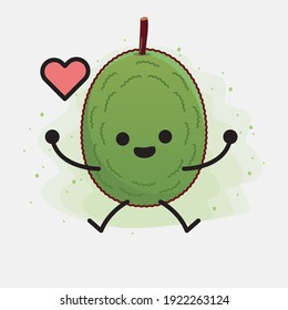 Ilustración vectorial del personaje de Jackfruit con cara linda, manos simples y líneas de la pierna en fondo aislado. Estilo de dibujo animado plano.