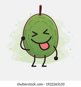 Vector Illustration of Jackfruit Character with cute face, simple hands and leg line art on Isolated Background. Flat cartoon doodle style.