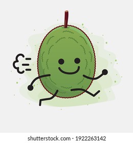 Vektorgrafik des Jackfruchtzeichens mit süßem Gesicht, einfachen Händen und Beinlinien auf isoliertem Hintergrund. Flacher Cartoon-Doodle-Stil.
