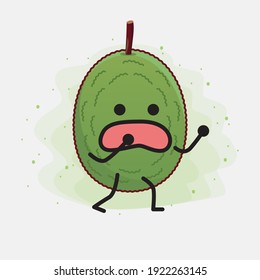 Vector Illustration of Jackfruit Character with cute face, simple hands and leg line art on Isolated Background. Flat cartoon doodle style.