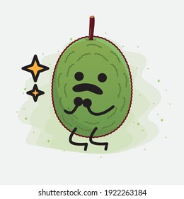 Vector Illustration of Jackfruit Character with cute face, simple hands and leg line art on Isolated Background. Flat cartoon doodle style.