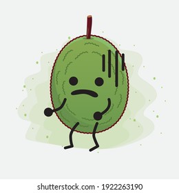 Vektorgrafik des Jackfruchtzeichens mit süßem Gesicht, einfachen Händen und Beinlinien auf isoliertem Hintergrund. Flacher Cartoon-Doodle-Stil.
