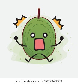 Vector Illustration of Jackfruit Character with cute face, simple hands and leg line art on Isolated Background. Flat cartoon doodle style.