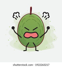 Vektorgrafik des Jackfruchtzeichens mit süßem Gesicht, einfachen Händen und Beinlinien auf isoliertem Hintergrund. Flacher Cartoon-Doodle-Stil.