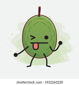 Vector Illustration of Jackfruit Character with cute face, simple hands and leg line art on Isolated Background. Flat cartoon doodle style.