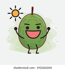 Ilustración vectorial del personaje de Jackfruit con cara linda, manos simples y líneas de la pierna en fondo aislado. Estilo de dibujo animado plano.