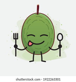 Vector Illustration of Jackfruit Character with cute face, simple hands and leg line art on Isolated Background. Flat cartoon doodle style.