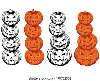 Vector illustration jack-o-lantern halloween pumpkins set. 