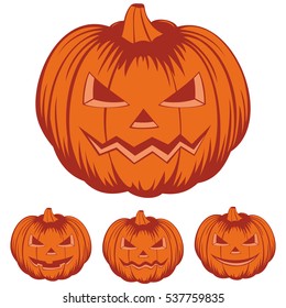 Vector illustration jack-o-lantern halloween pumpkins set isolated on white background. 