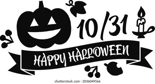 Vector illustration of a jack-o-lantern with a Happy Halloween logo.