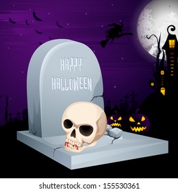 vector illustration of Jack-o-lantern on grave in Halloween night