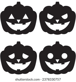 Vector illustration of Jack-o-lantern silhouette set with 4 different expressions