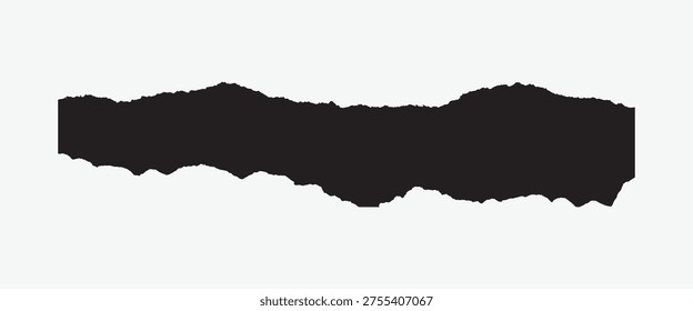 Vector illustration of a jagged, black torn paper edge on a white background, creating a bold contrast and a dynamic, textured visual effect.
