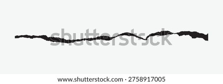 Vector illustration of a jagged, black torn paper edge on a white background, creating a striking contrast and a dynamic, textured design element.