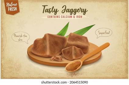 vector illustration of Jaggery pieces on light brown background