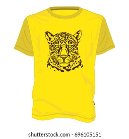 Vector illustration of a jaguar head in one color. T-shirt design