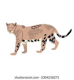 Vector illustration of a jaguar on a white background. Side view.
