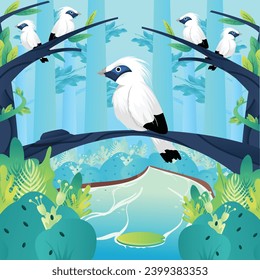 Vector Illustration Jalak Bali In nature