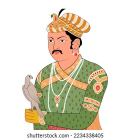 Vector Illustration of Jalal-ud-din Mohammad Akbar the greatest King of Mughal Emperor