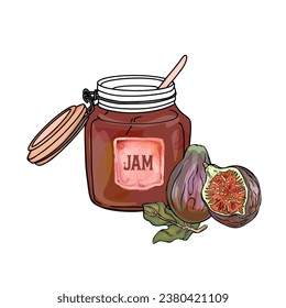 Vector illustration of jam with figs. A jar of jam and figs. Blank for designer, print, logo, label