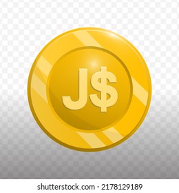 Vector illustration of Jamaica Dollar currency coin in gold color on transparent background (PNG).