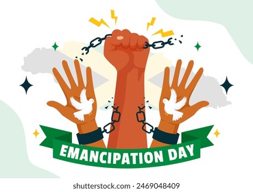 Vector Illustration of Jamaica Emancipation Day on August 1st with a Waving Flag and Patriotic Theme in a National Holiday Flat Cartoon Background