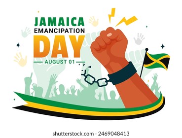 Vector Illustration of Jamaica Emancipation Day on August 1st with a Waving Flag and Patriotic Theme in a National Holiday Flat Cartoon Background