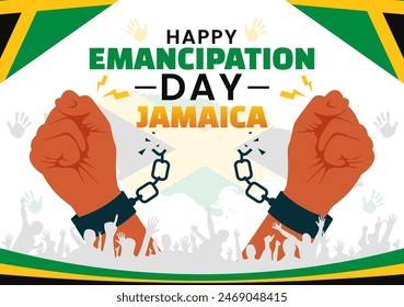 Vector Illustration of Jamaica Emancipation Day on August 1st with a Waving Flag and Patriotic Theme in a National Holiday Flat Cartoon Background