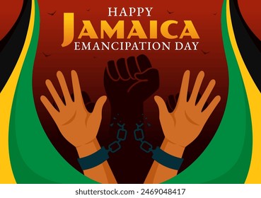 Vector Illustration of Jamaica Emancipation Day on August 1st with a Waving Flag and Patriotic Theme in a National Holiday Flat Cartoon Background