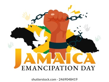 Vector Illustration of Jamaica Emancipation Day on August 1st with a Waving Flag and Patriotic Theme in a National Holiday Flat Cartoon Background