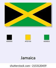Vector Illustration of  Jamaica flag isolated on light blue background. Illustration National  Jamaica flag with Color Codes. As close as possible to the original. ready to use, easy to edit. 
