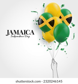 Ilustración vectorial del Día de la Independencia de Jamaica. Mano con globos.
