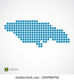 Vector illustration of Jamaica map dotted basic shape and flag icon