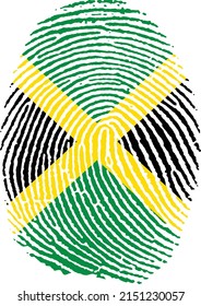Vector illustration of the Jamaican flag in the shape of a fingerprint