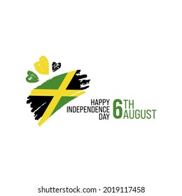 Vector illustration Jamaica's Independence Day, Jamaica's flag in trendy grunge style. 6 august design template for poster, banner, flayer, greeting,invitation card. Independence day card. 