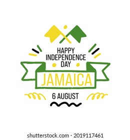 Vector illustration Jamaica's Independence Day, Jamaica's flag in trendy grunge style. 6 august design template for poster, banner, flayer, greeting,invitation card. Independence day card. 